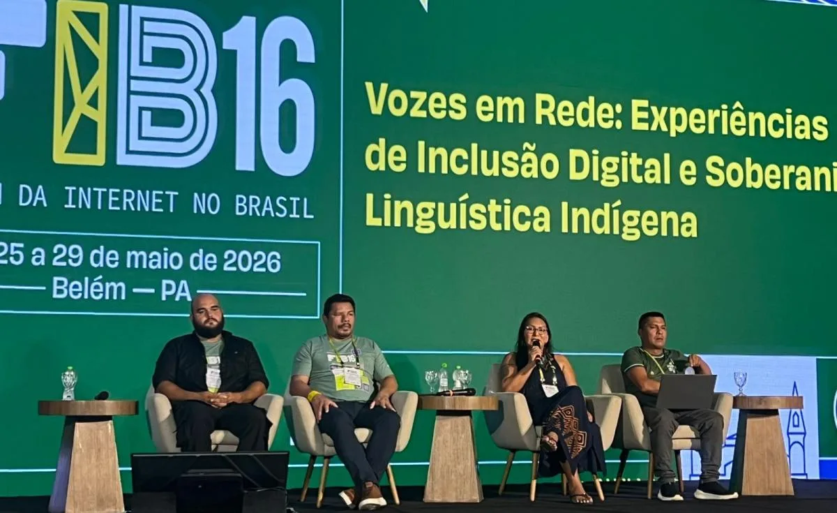 Participaram da mesa no 16º Fórum da Internet no Brasil (FIB) Alberto Fernandes, Ray Baniwa, Dadá Baniwa, Edson Baré 📷 Cleuber Amaro/Funai